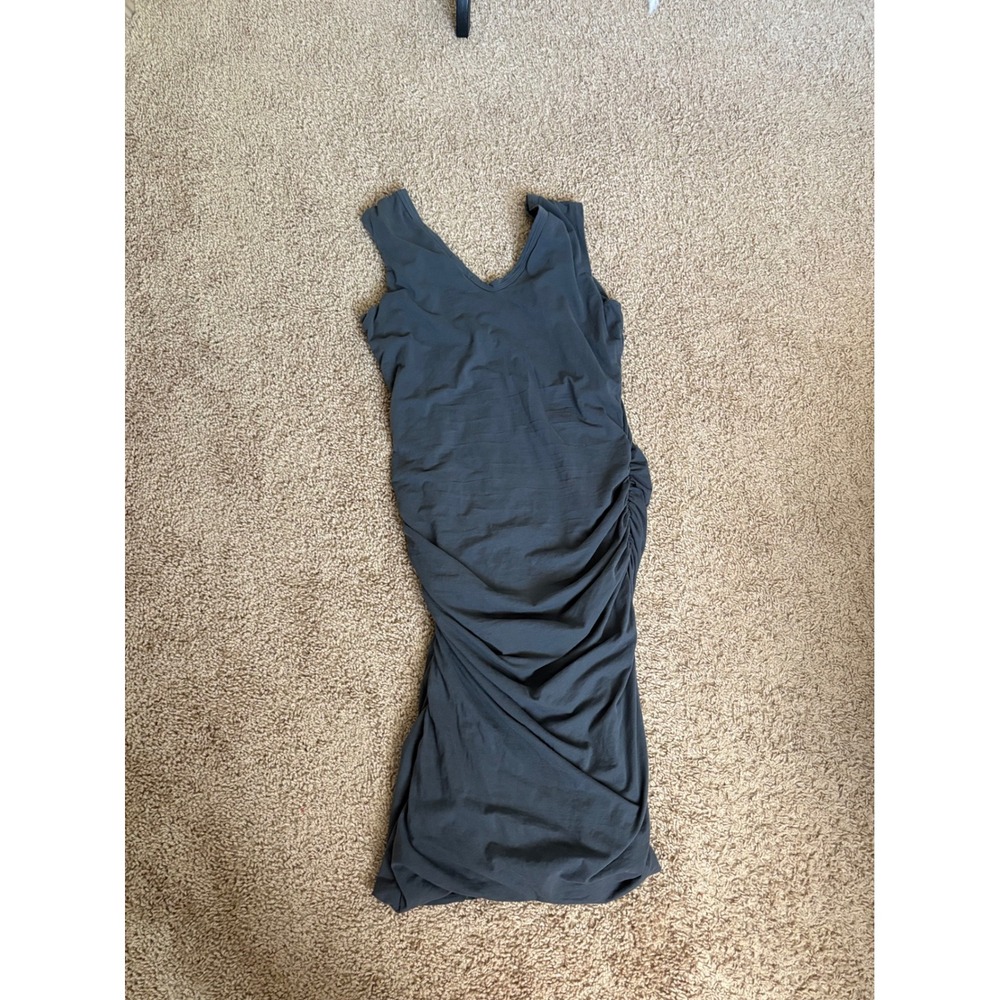Standard James Perse Grey Ruched V-Neck Sleeveless Midi Dress Size 3 L - Picture 4 of 4